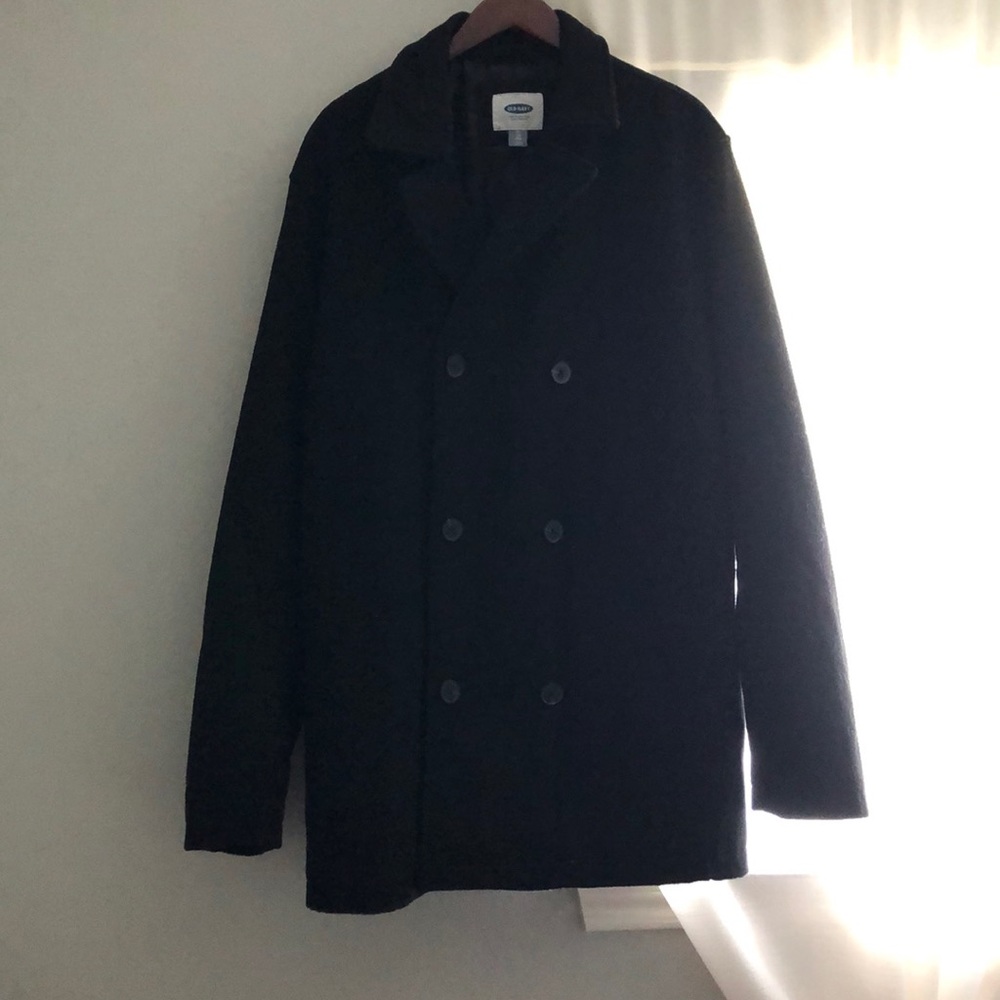Men’s black pea coat.